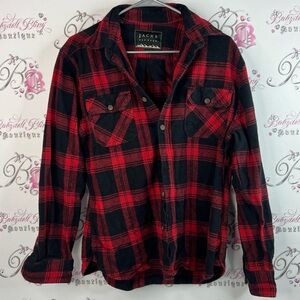 Jachs New York button down plaid stripes pockets Red and Black Plaid Shirt